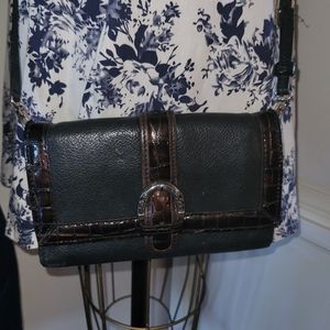 Brighton Vintage Brown & Black Leather Crossbody Bag